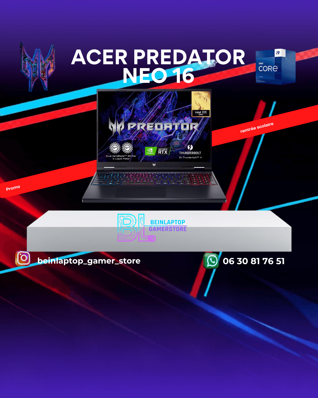 Acer Predator Helios NEO 16 — Core i9 · RTX 4070 · 16 Go